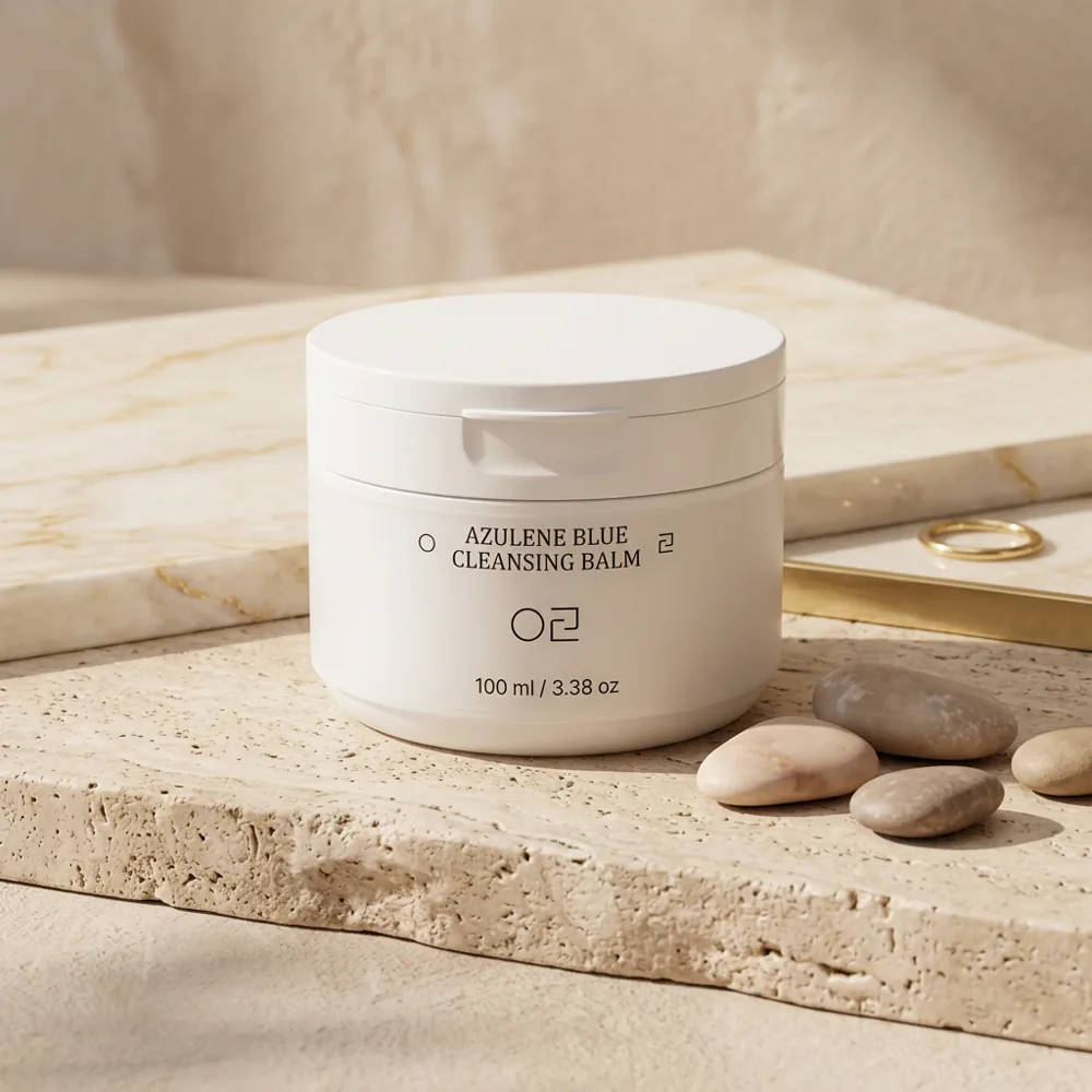 WOLYO Azulene Blue Cleansing Balm, Textura sorbet azul que derrete em óleo
